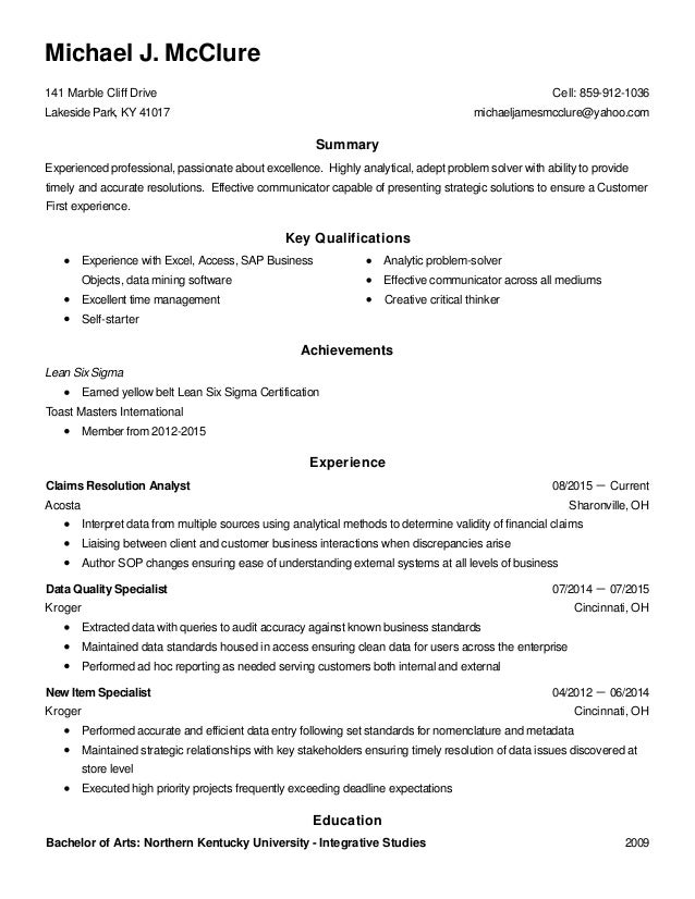 Michael J Mcclure S Resume