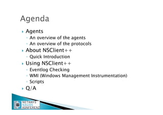 OSMC 2008 | Advanced Windows monitoring and NSClient++ with Nagios by ...