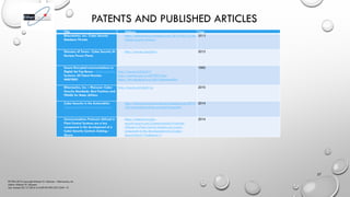 PATENTS AND PUBLISHED ARTICLES
Title Address Year
Ethernautics, Inc.: Cyber
Security Database Threats
https://ethernautics...