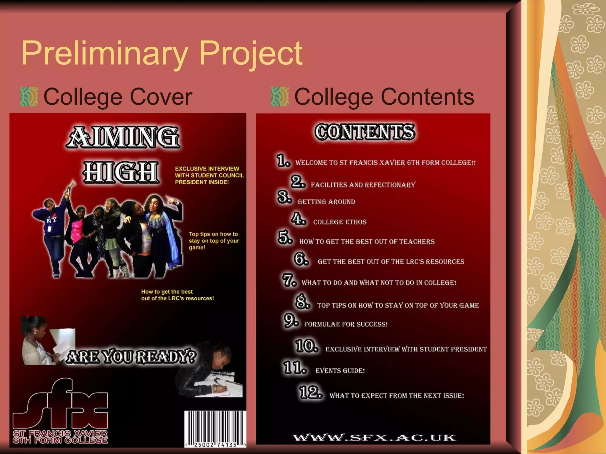 Preliminary Project College Cover College Contents 