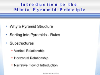 Introduction to the  Minto Pyramid Principle ,[object Object],[object Object],[object Object],[object Object],[object Object],[object Object]