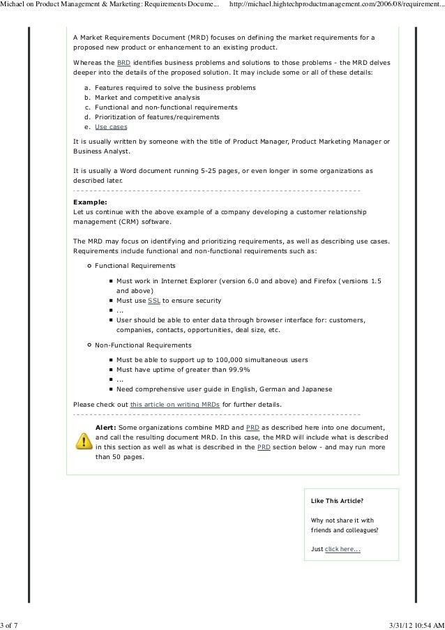 Market Requirements Document Template Pdf Template