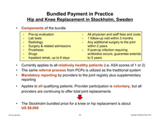 Bundled Payment in Practice
                         Hip and Knee Replacement in Stockholm, Sweden
          •         Com...