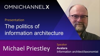 Presentation
The politics of
information architecture
Michael Priestley
Speaker
Avalara
Information architect/taxonomist
 