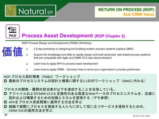 37
RETURN ON PROC€$S (ROP)
And CMMI Value
Process Asset Development (ROP Chapter 2)
NSPI Process Design and Development (P...