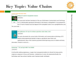 http://www.e-agriculture.org/agricultural-value-chains-and-ict
Key Topic: Value Chains
 