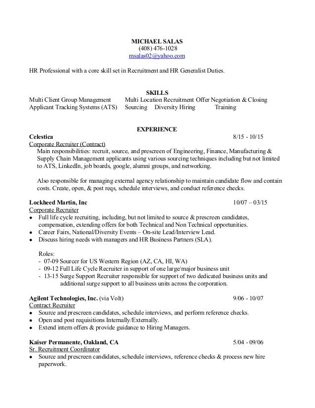 generalist recruiter resume