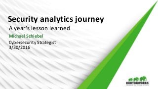 1 © Hortonworks Inc. 2011 – 2016. All Rights Reserved
A year's lesson learned
Michael Schiebel
Cybersecurity Strategist
3/30/2016
Security analytics journey
 