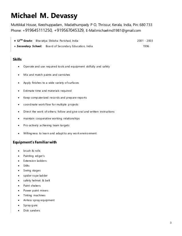 michaels painter resume for canada house painter resume