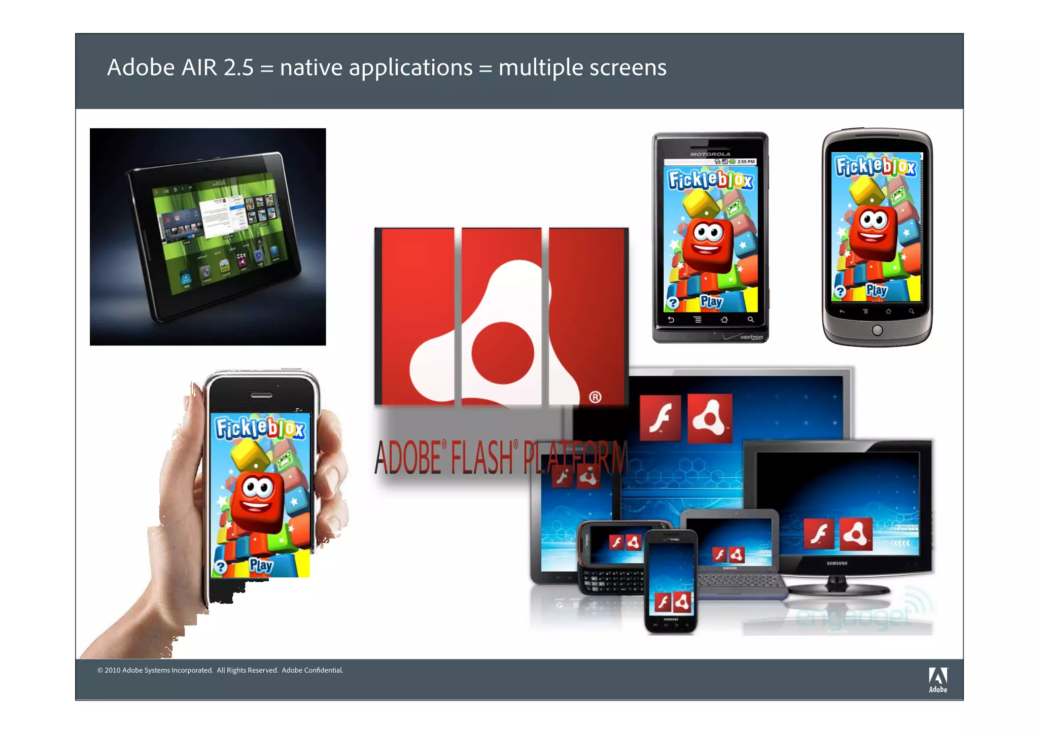 Adobe AIR 2.5 = native applications = multiple screens




© 2010 Adobe Systems Incorporated. All Rights Reserved. Adobe Confidential.
 