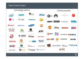 Open Screen Project

                      Technologic partners                                    Content providers




© 2010 Adobe Systems Incorporated. All Rights Reserved. Adobe Confidential.
 