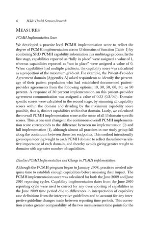 6

HSR: Health Services Research

M EASURES
PCMH Implementation Score
We developed a practice-level PCMH implementation sc...