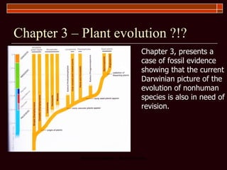 Chapter 3 – Plant evolution ?!? Chapter 3, presents a case of fossil evidence showing that the current Darwinian picture of the evolution of nonhuman species is also in need of revision. 