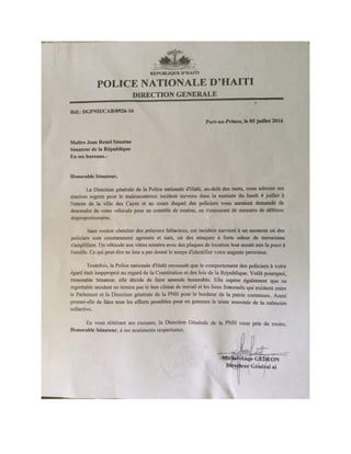 Le DG de la Police écrit à Jean Renel Senatus