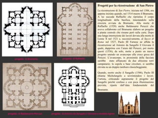 Progetti per la ricostruzione di San Pietro
                                                                             La ricostruzione di San Pietro, iniziata nel 1506, era
                                                                             appena iniziata quando, nel 1514 muore il Bramante.
                                                                             A lui succede Raffaello che ripristina il corpo
                                                                             longitudinale della basilica, innestandolo sulla
                                                                             crociera avviata da Bramante. Alla morte di
                                                                             Raffaello (1520) anche Baldassarre Peruzzi che
                                                                             aveva collaborato col Bramante elabora un progetto
                                                                             a pianta centrale che rimane però sulla carta. Dopo
                                                                             una lunga interruzione dei lavori dovuta alla morte di
                                                                             Leone X nel 1521 e, successivamente, al Sacco di
                                                                             Roma nel 1527, Paolo III Farnese ne affida la
                                                                             ricostruzione ad Antonio da Sangallo il Giovane il
                                                                             quale, dapprima con l’aiuto del Peruzzi, poi morto
                                                                             questi (1536), da solo, mette a punto un nuovo
                                                                             progetto unendo un avancorpo alla croce greca del
      progetto di Bramante                  progetto di Raffaello            Peruzzi. L’avancorpo, in prossimità della facciata
                                                                             sarebbe stato affiancato da due altissime torri
                                                                             campanarie; la cupola a base circolare, si sarebbe
                                                                             elevata su un doppio tamburo classicheggiante.

                                                                             Quando, morto anche il Sangallo (1546), Paolo III
                                                                             chiama Michelangelo a sovrintendere i lavori.
                                                                             l’artista, criticando aspramente il progetto del
                                                                             Sangallo perché confuso e con poca illuminazione
                                                                             prevista, riparte dall’idea fondamentale del
                                                                             Bramante.




progetto di Baldassarre Peruzzi   progetto di Antonio da Sangallo il Giovane e modello ligneo
 