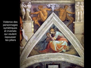 Violence des
personnages
symétriques
et inversés
qui veulent
repousser
les piliers