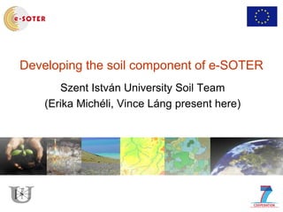 Developing the soil component of e-SOTER
Szent István University Soil Team
(Erika Michéli, Vince Láng present here)
 