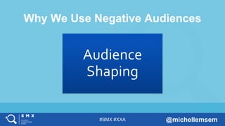 #SMX #XXA @michellemsem
Why We Use Negative Audiences
Audience
Shaping
 