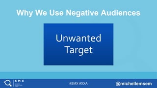 #SMX #XXA @michellemsem
Why We Use Negative Audiences
Unwanted
Target
 