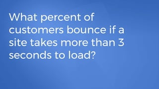 What percent of
customers bounce if a
site takes more than 3
seconds to load?
 