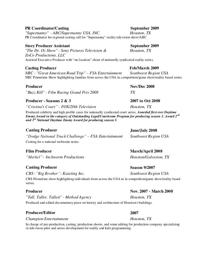 casting assistant resume