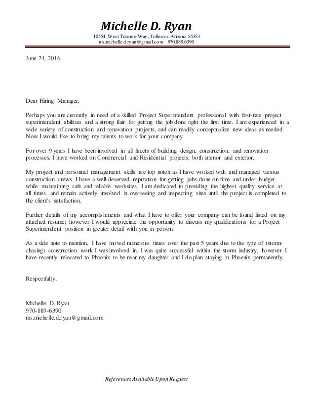 michelle ryan resume construction superintendent