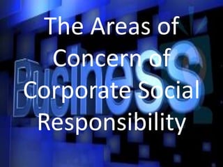 The Areas of
Concern of
Corporate Social
Responsibility
 