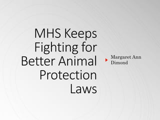 MHS Keeps
Fighting for
Better Animal
Protection
Laws
Margaret Ann
Dimond
 