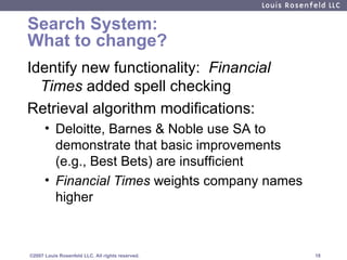 Search System: What to change? <ul><li>Identify new functionality:  Financial Times  added spell checking </li></ul><ul><l...