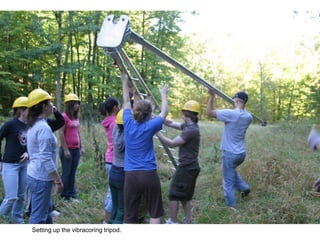 Setting up the vibracoring tripod.
 