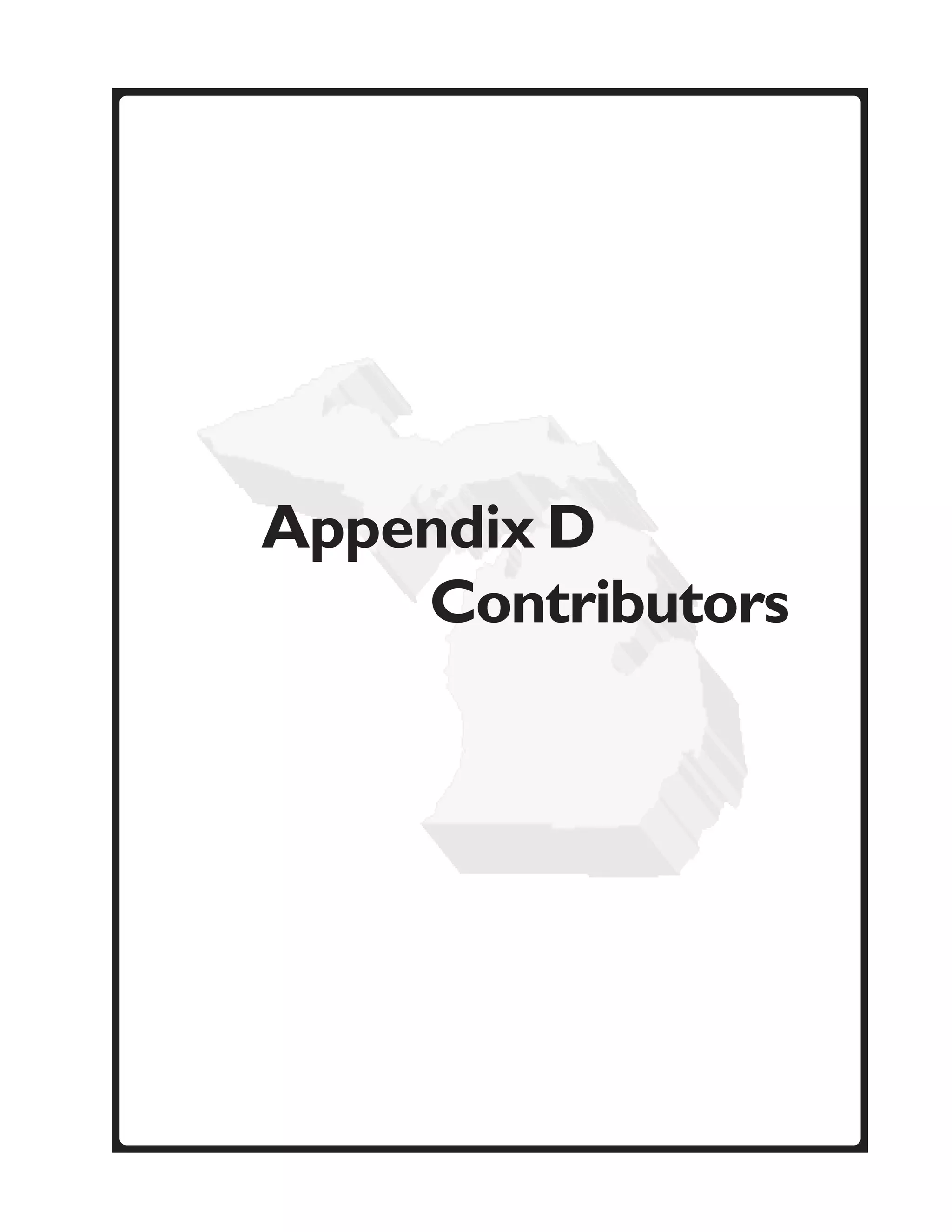 Appendix D
    Contributors
 