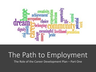 The Path to Employment
The Role of the Career Development Plan – Part One
 