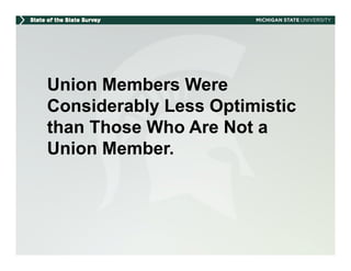 Union Members Were
Considerably Less Optimistic
than Those Who Are Not a
Union Member.
 