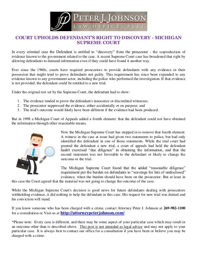 Court Upholds Defendant S Right To Discovery Michigan Supreme Court