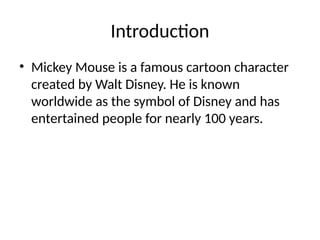 Mickey Mouse Presentation The Iconic Cartoon Character | PPTX