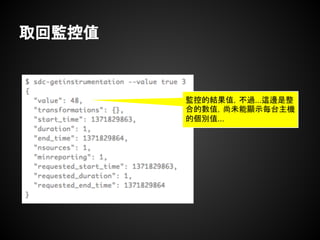 取回監控值
監控的結果值，不過...這邊是整
合的數值，尚未能顯示每台主機
的個別值...
 