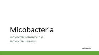 Micobacteria
MICOBACTERIUM TUBERCULOSIS
MICOBACTERIUM LEPRAE
Karla Fabián
 