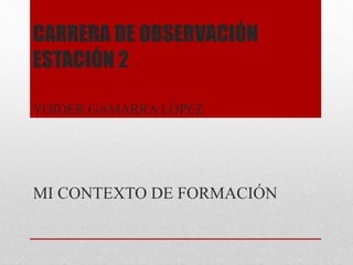 CARRERA DE OBSERVACIÓN
ESTACIÓN 2
YOIDER GAMARRA LÓPEZ
MI CONTEXTO DE FORMACIÓN
 