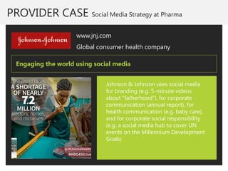 PROVIDER CASE Social Media Strategy at Pharma 
www.jnj.com 
Global consumer health company 
Johnson & Johnson uses social ...
