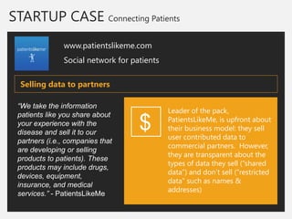 STARTUP CASE Connecting Patients 
www.patientslikeme.com 
Social network for patients 
Leader of the pack, PatientsLikeMe,...