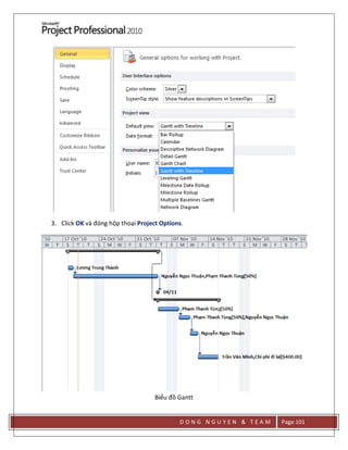 D O N G N G U Y E N & T E A M Page 101
3. Click OK và đóng hộp thoại Project Options.
Biểu đồ Gantt
 