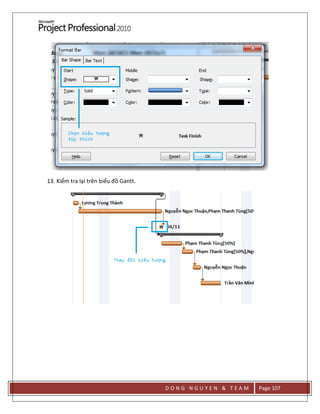 D O N G N G U Y E N & T E A M Page 107
13. Kiểm tra lại trên biểu đồ Gantt.
 