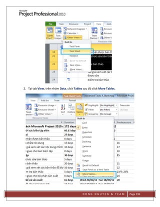 D O N G N G U Y E N & T E A M Page 196
2. Tại tab View, trên nhóm Data, click Tables sau đó click More Tables.
 