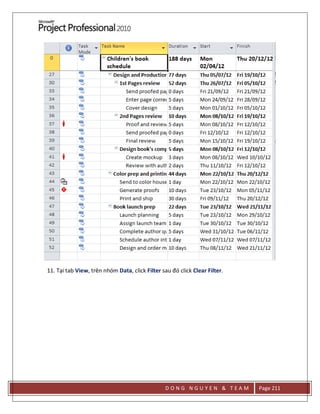 D O N G N G U Y E N & T E A M Page 211
11. Tại tab View, trên nhóm Data, click Filter sau đó click Clear Filter.
 