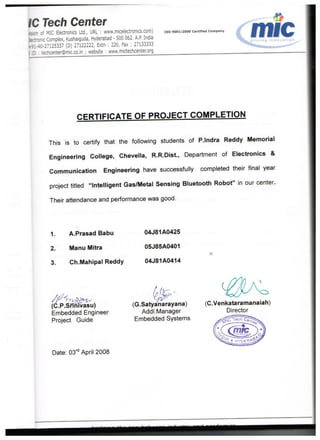 MIC Project Certificate