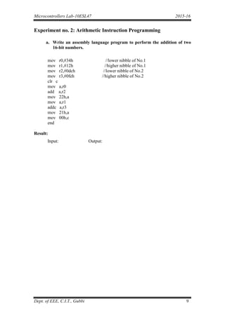 Micrcontroller iv sem lab manual | PDF