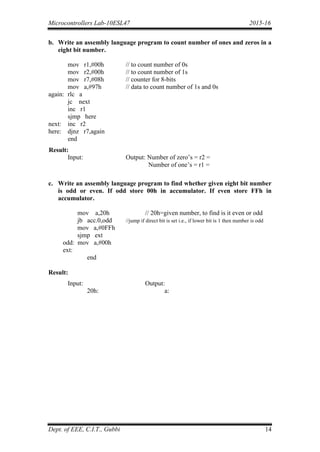 Micrcontroller iv sem lab manual | PDF