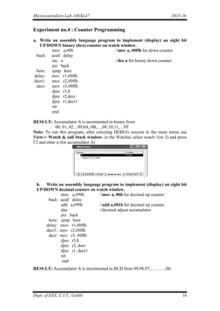 Micrcontroller iv sem lab manual | PDF