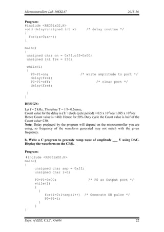 Micrcontroller iv sem lab manual | PDF