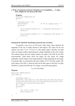 Micrcontroller iv sem lab manual | PDF